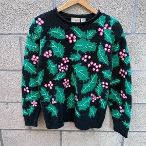 Vintage Heirloom Classics Holly Berry Knit Christmas Sweater Women’s M